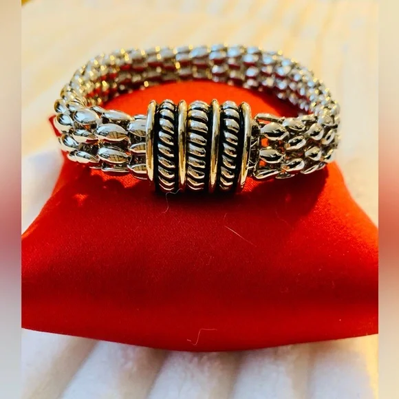 NWOT DAVID YURMAN STYLE COPY MESH CHAIN LINK BRACELET MAGNETIC CLASP STUNNING - Picture 1 of 4